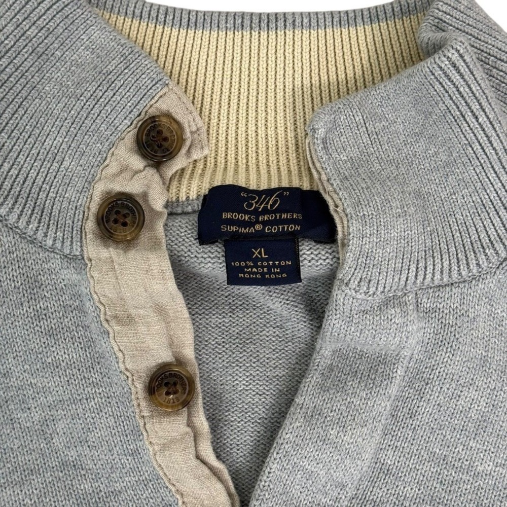 Brooks Brothers 346 Supima Cotton Button Mock Neck Pullover Sweater Mens XL Gray - Picture 5 of 5